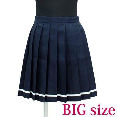 無地プリーツスカート単品　紺×白ライン　ＢＩＧ（コスチューム）