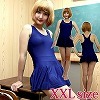 パッド付きの本物スカート付きスクール水着 紺 XXL(コスチューム)